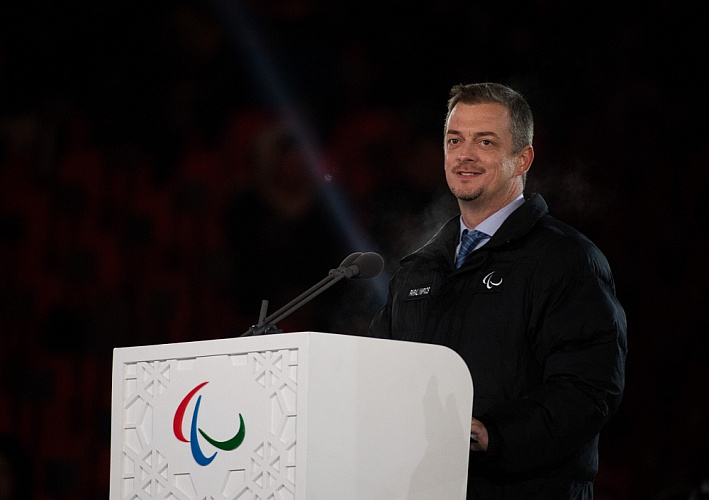 Российские спортсмены и персонал спортсменов приняли участие в торжественной церемонии открытия XII Паралимпийских зимних игр 2018 года в г. Пхенчхан (Республика Корея)