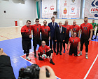 Министр спорта РФ М.В. Дегтярев, Губернатор Тульской области Д.В. Миляев и президент ПКР П.А. Рожков на РУТБ «Ока» посетили соревнования по волейболу сидя среди ветеранов СВО и встретились с паралимпийскими сборными по пауэрлифтингу и настольному теннису