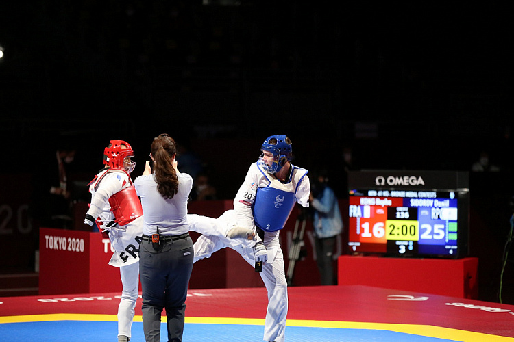 П.А. Рожков, А.А. Строкин в 9-й соревновательный день XVI Паралимпийских летних игр в Токио посетили соревнования по паратхэквондо и полуфинальный матч по волейболу сидя между мужской командой ПКР и сборной Бразилии