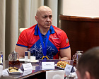 Министр спорта РФ М.В. Дегтярев, Губернатор Московской области А.Ю. Воробьев, президент ПКР П.А. Рожков встретились с подмосковной командой по итогам выступления на зимнем Кубке Защитников Отечества