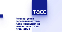 ТАСС: Рожков - успех паратеннисистов в Астане повысил их шансы попасть на Игры-2024